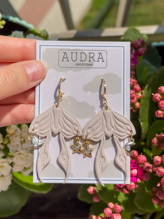 Celestial Vanilla Moth Earrings