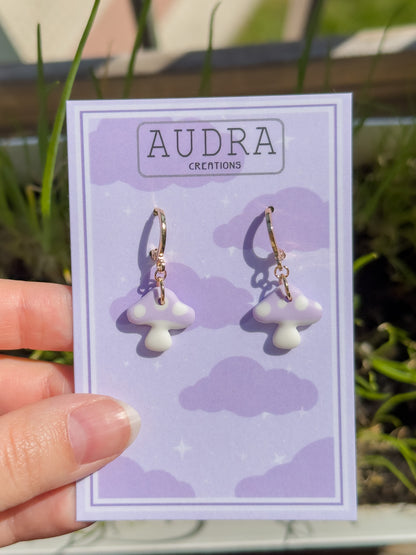 Magical Spring Mushroom Hoop Earrings