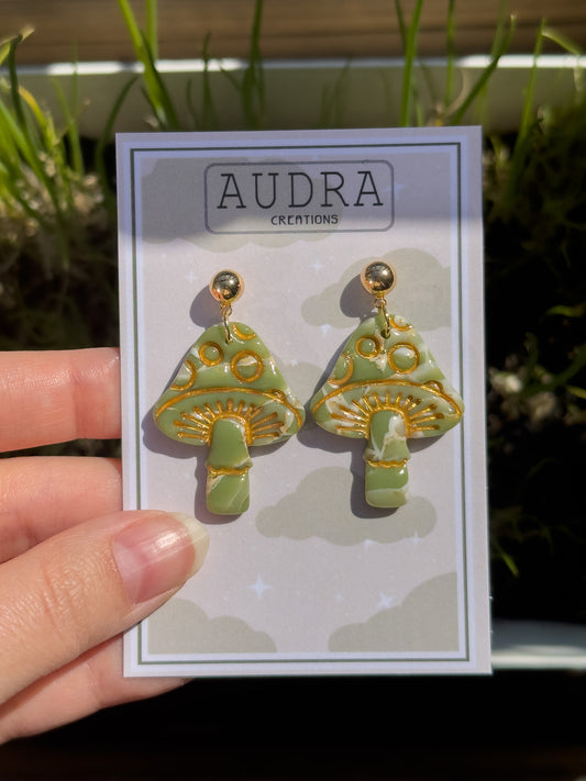 Olive Mushroom Dangle Earrings